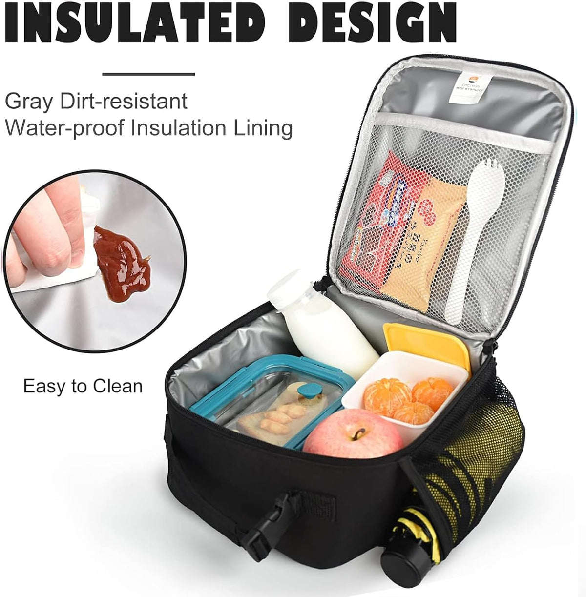 CaCTOUR Lunch Box for Men Women Adult,Premium Insulated Lunch Bag,Portable Small LunchBox for School Work Picnic (Black)