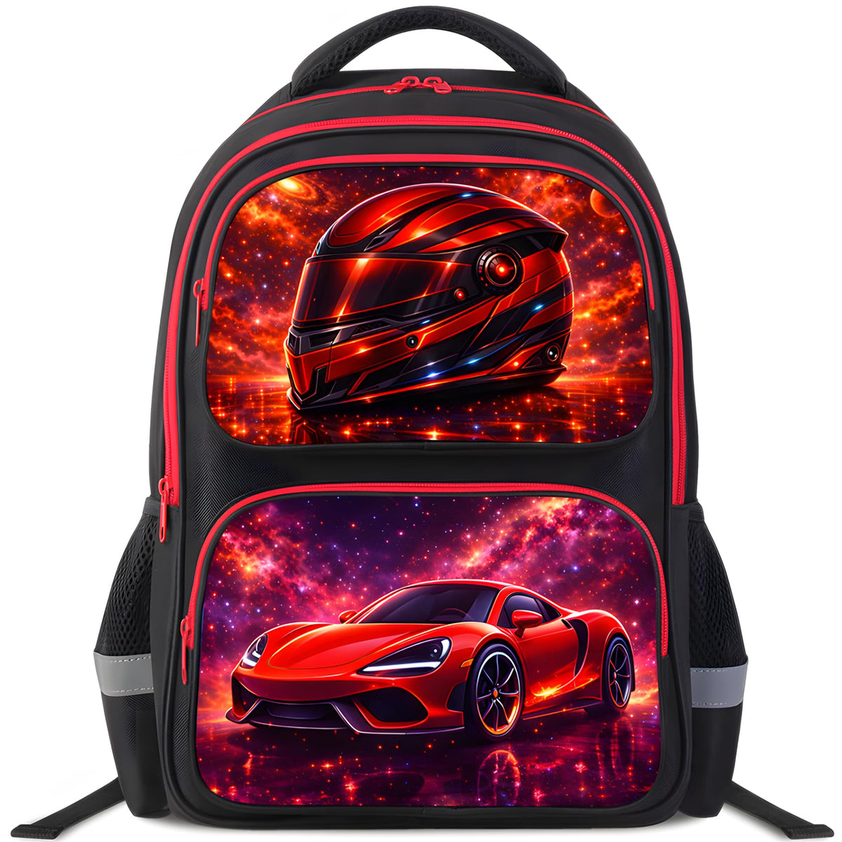 Cartoon Kids Backpack for School - 17 Inch Lightweight Bookbag with 3D Reflective Design & Luminous Safety Strips | Durable 600D Polyester, Adjustable Straps for Ages 6-18