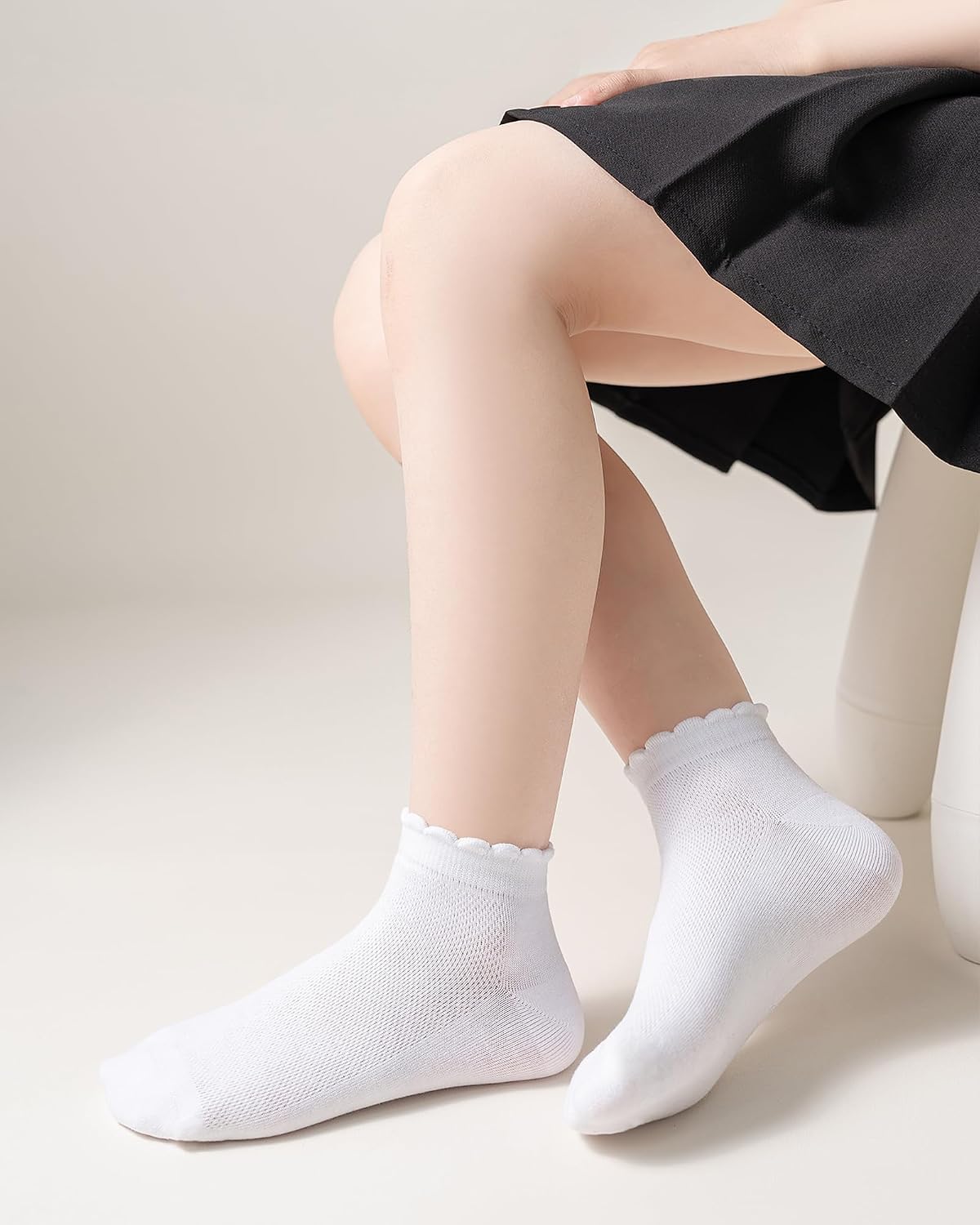 Funjoon Girls White Ruffle Socks School Uniform Kids Cotton Ankle Dress