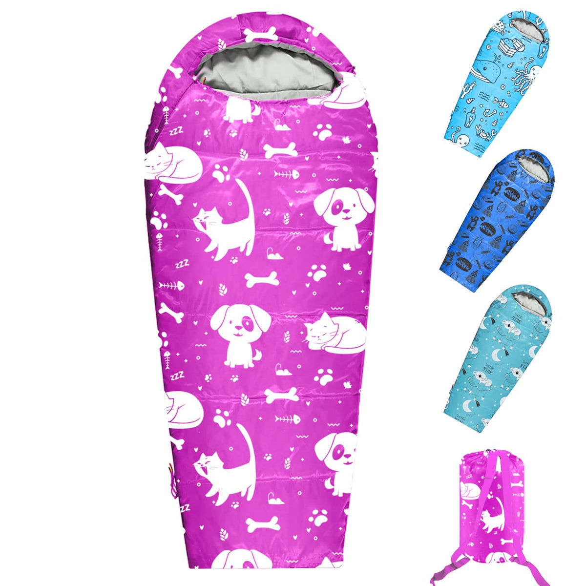 KidzAdventure Mummy Style 32 – 59F Kids Sleeping Bag with Pillow Sleeve, 4 Season, Lightweight and Backpacking Style, Ideal for Camping, Sleepover, Boys, Girls, and Youth
