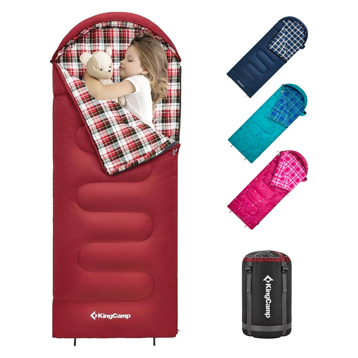KingCamp 45°F Kids Sleeping Bag, 100% Flannel Sleeping Bag for 10-12 Child