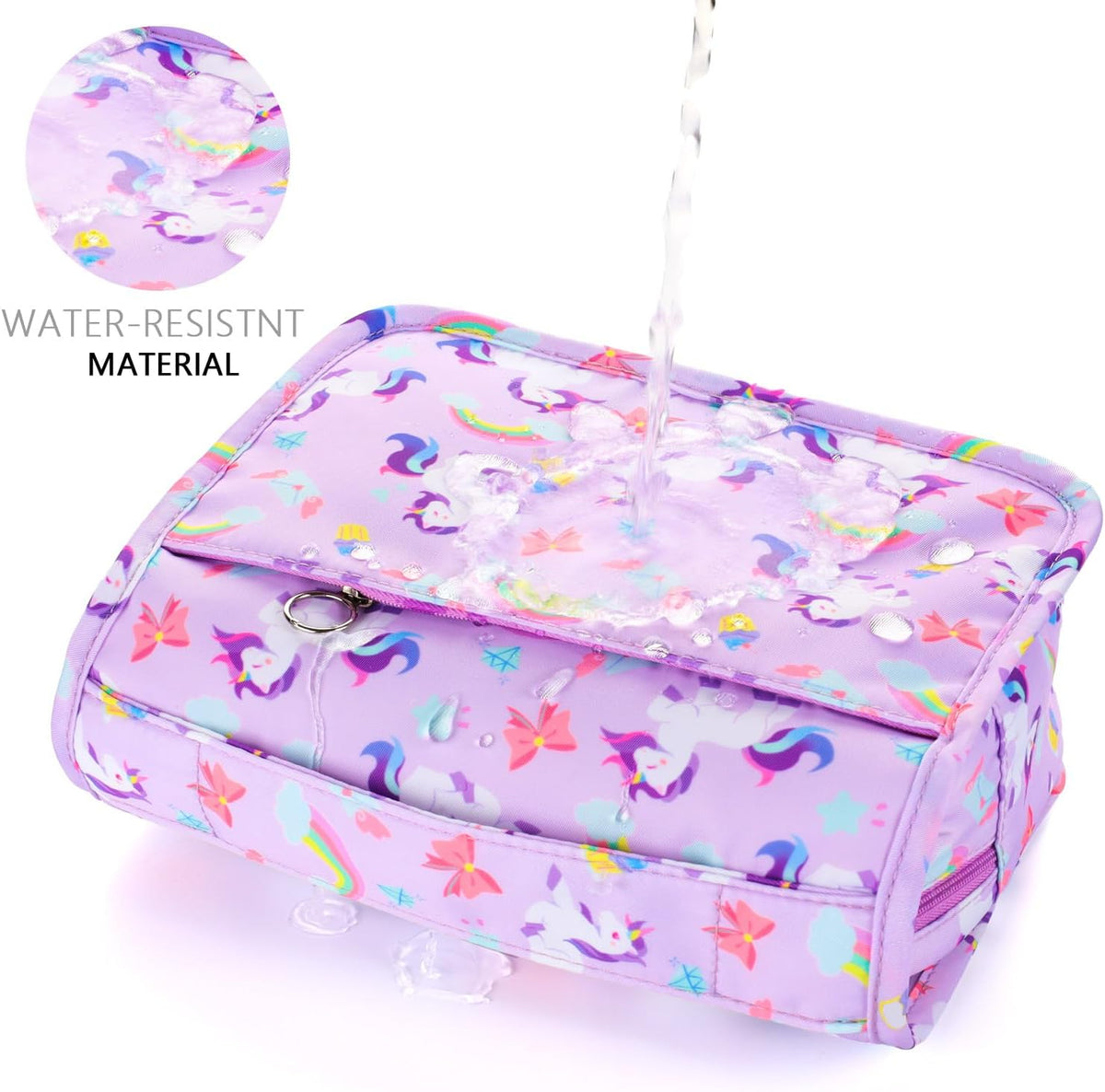 Kids Hanging Toiletry Bag for Girls, Travel Toiletry Bag for Little Young Girls Cosmetic Makeup Waterproof Wash Bag Toddler Traveling Toiletries, Unicorn Purple