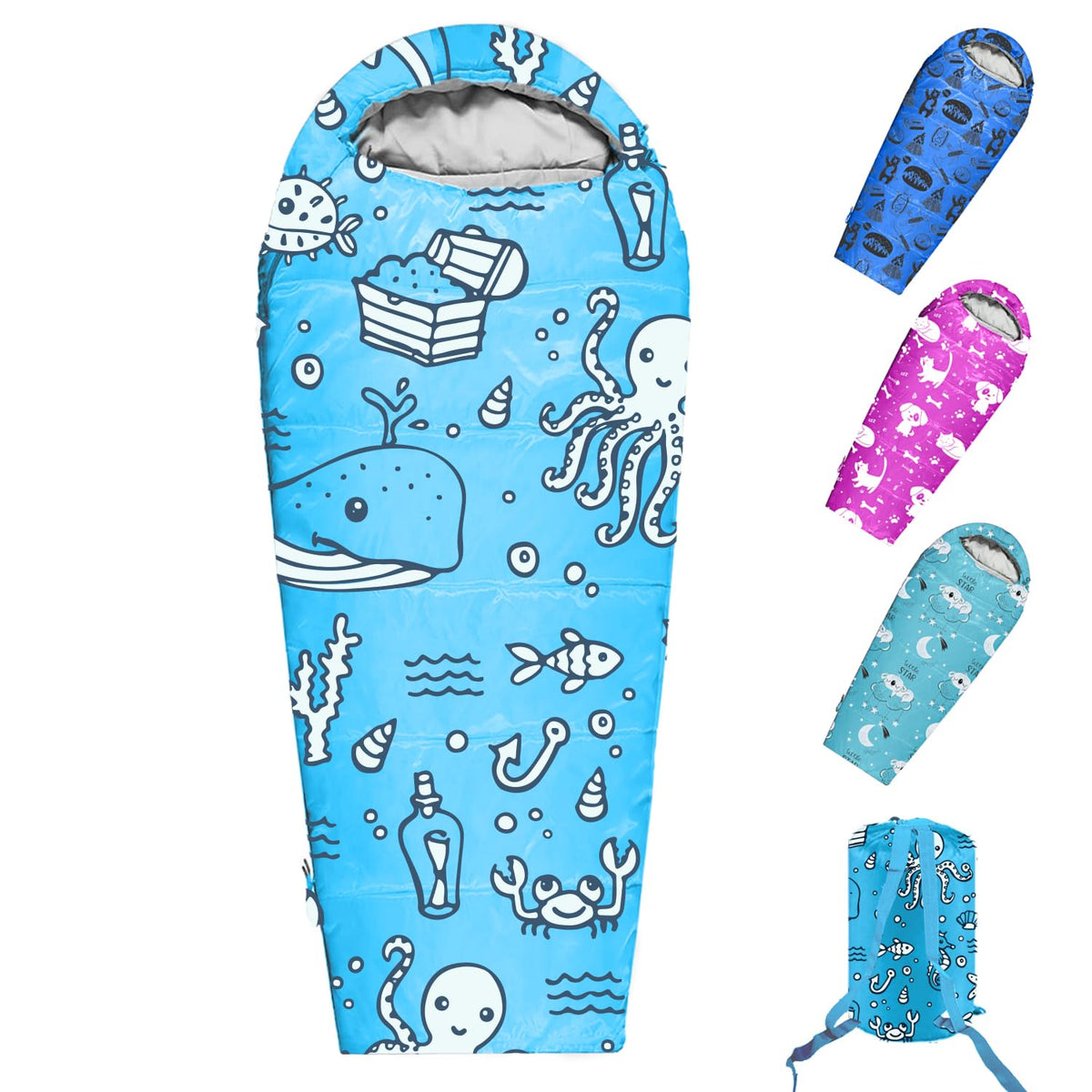 KidzAdventure Mummy Style 32 – 59F Kids Sleeping Bag with Pillow Sleeve, 4 Season, Lightweight and Backpacking Style, Ideal for Camping, Sleepover, Boys, Girls, and Youth