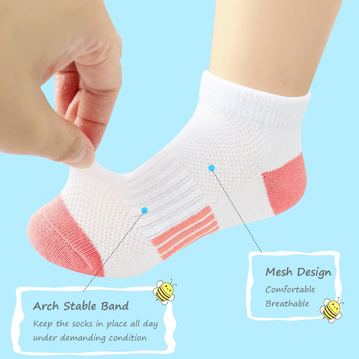 Bemeol Girls Socks 12 Pairs Ankle Athletic Socks Cotton Sports Sock For Little Big Kids
