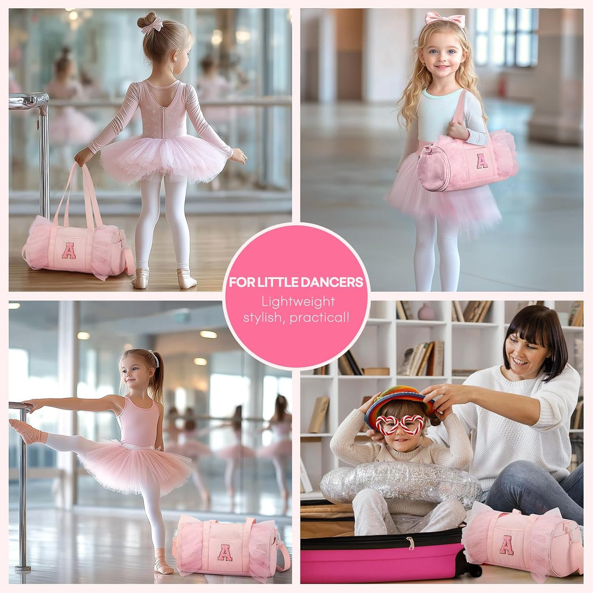 mibasies Ballet Dance Bag for Girls 4-6, Personalized Letter A Pink Gift