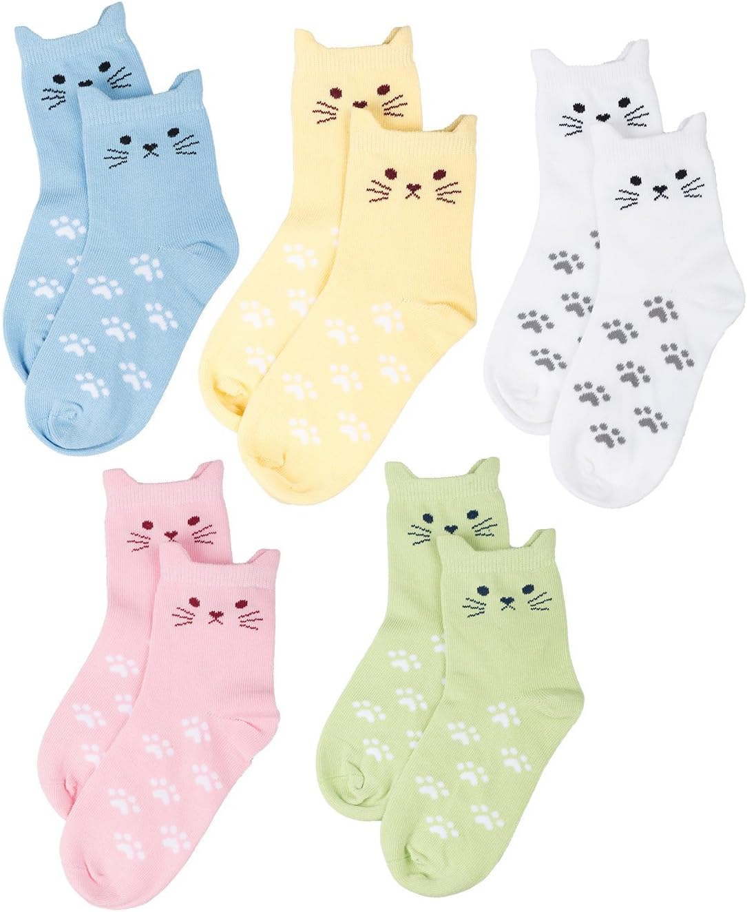Maiwa Cotton Novelty Cats Seamless Girls Kids Socks 5 Pack