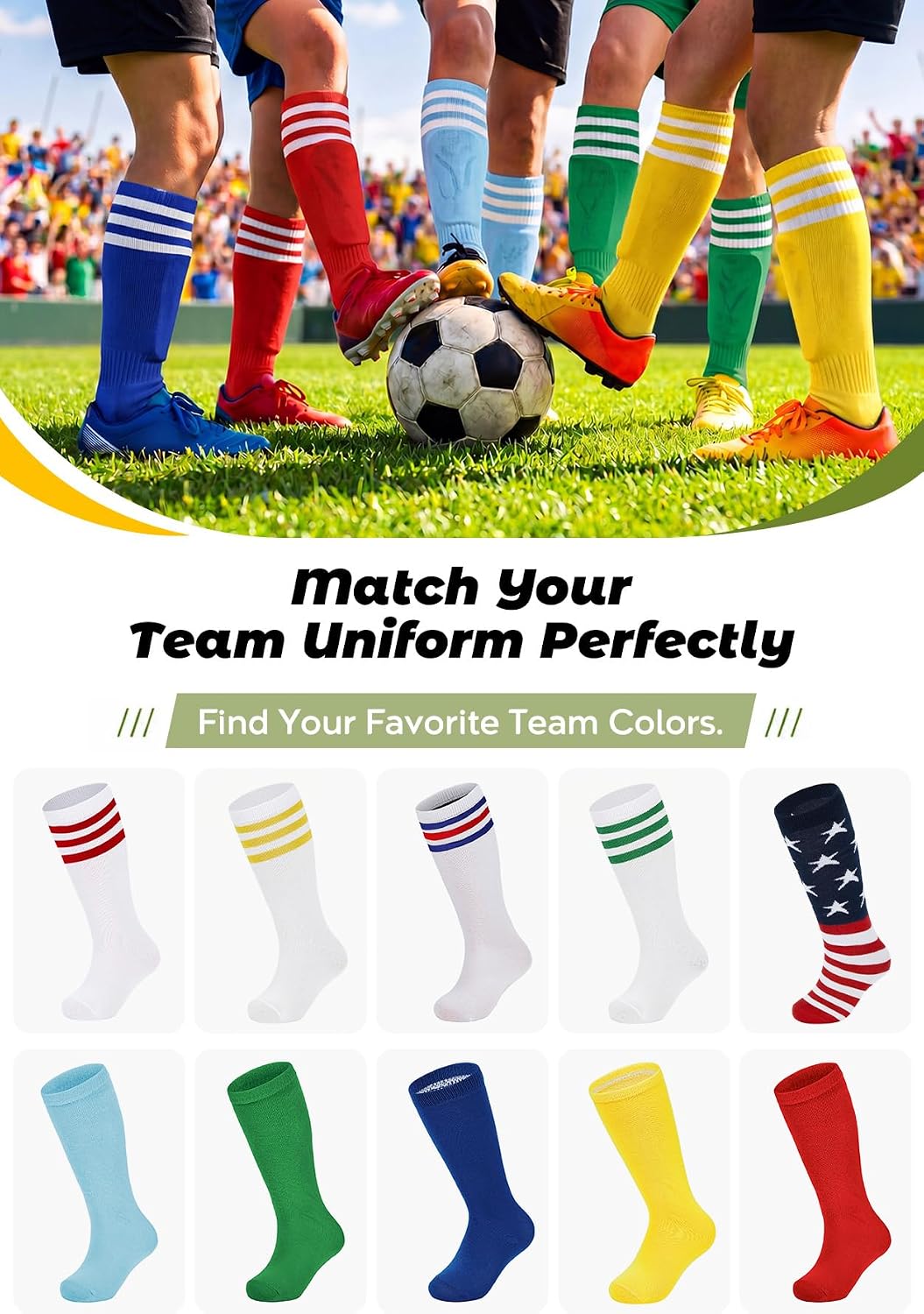Zando 4 Pairs Kids Soccer Socks Athletic Youth Boys Girls Knee High Socks
