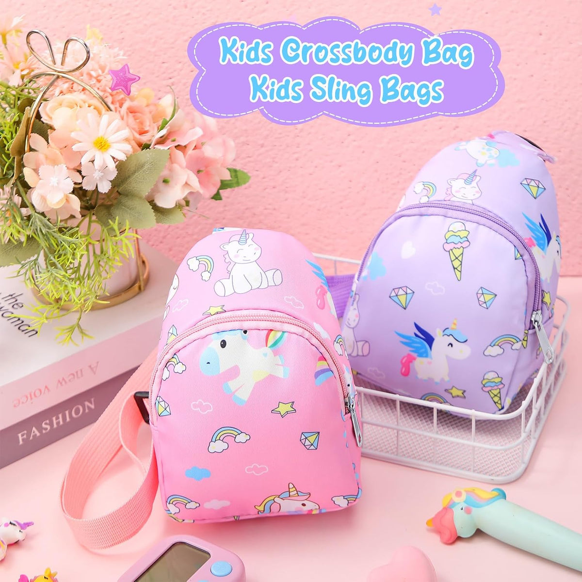 2 Pcs Kids Crossbody Bag, Sling Coin Pouch Unicorn, classic