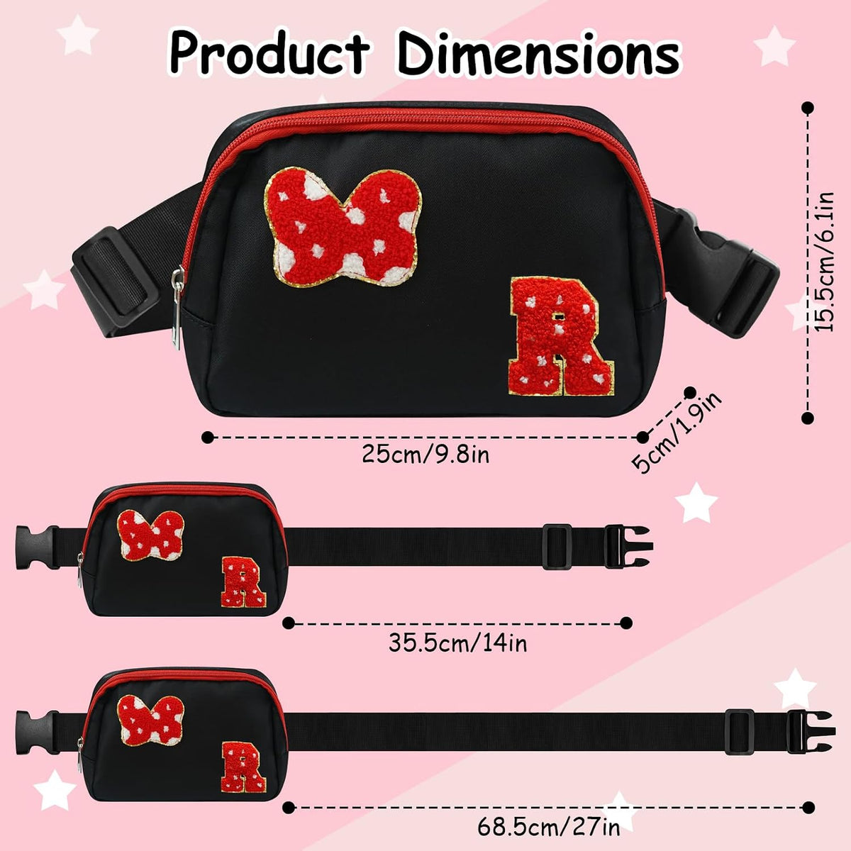 DEEKI Initial Letter Cute Mouse Fanny Pack for Girls Waterproof Crossbody Waist Bag with Adjustable Strap Personalized Belt Bag for Travel-R