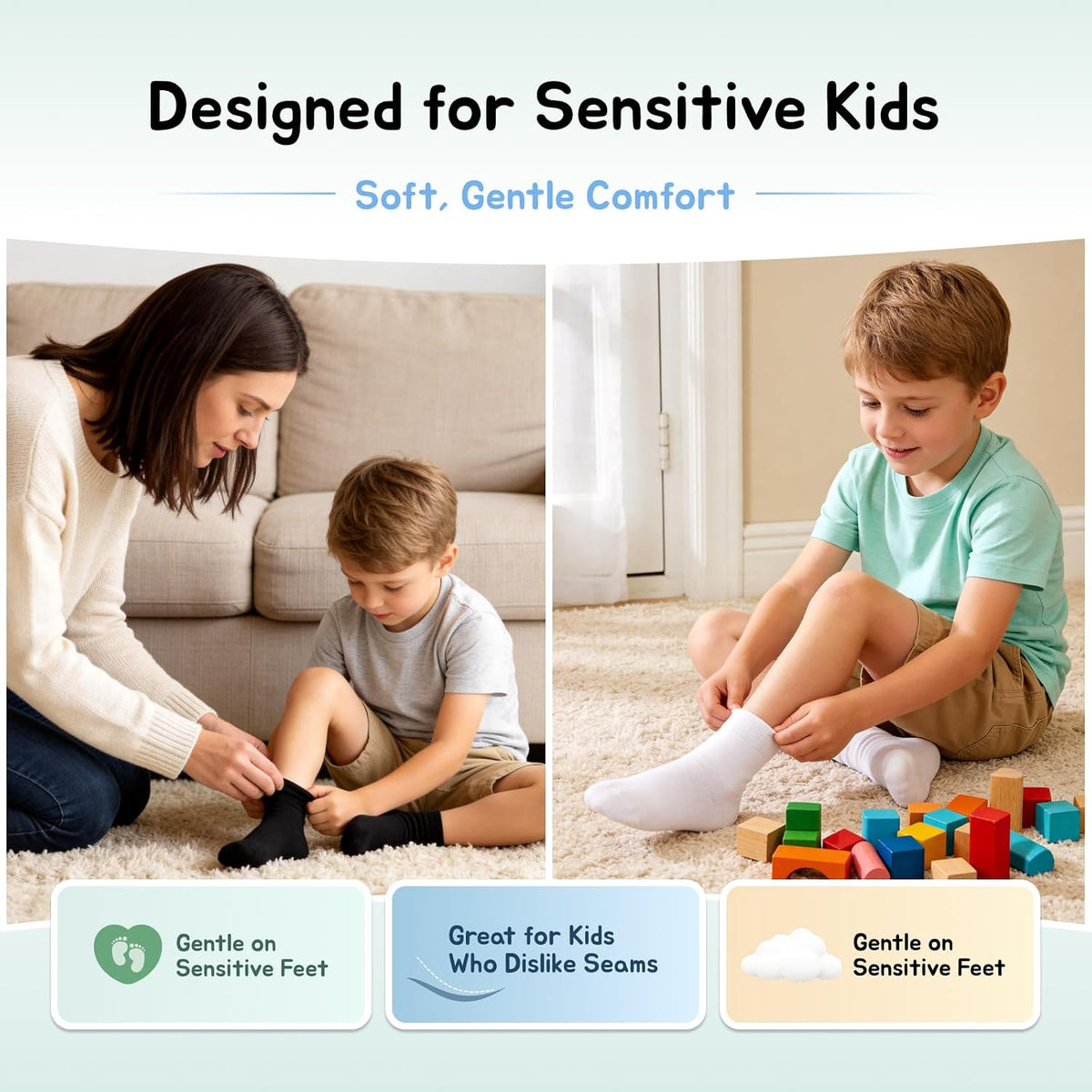 Artfasion Seamless Socks for Kids Girls: Sensory Friendly Socks for 2-12 T