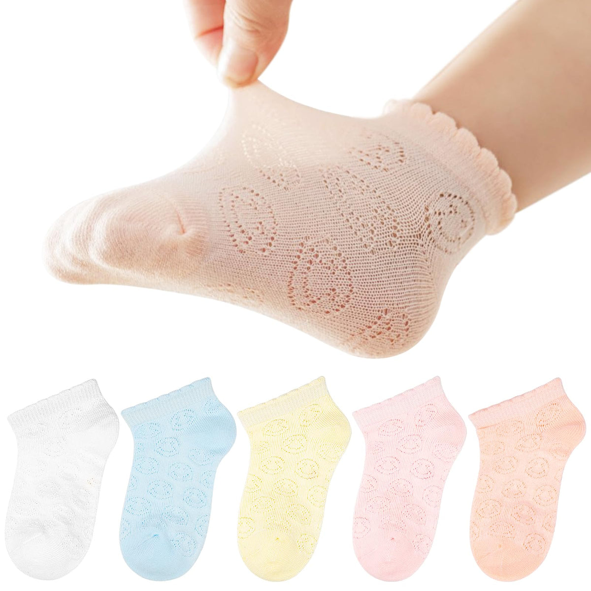 5 Pack Toddler Girls Boys Mesh Thin Cotton Low Cut Kids No Show Ankle Socks