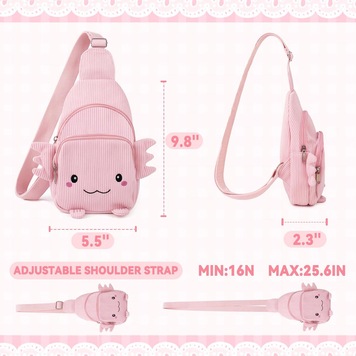 Axolotl Sling Bag,Cute Crossbody Sling Bag Fanny Pack Belt Purse