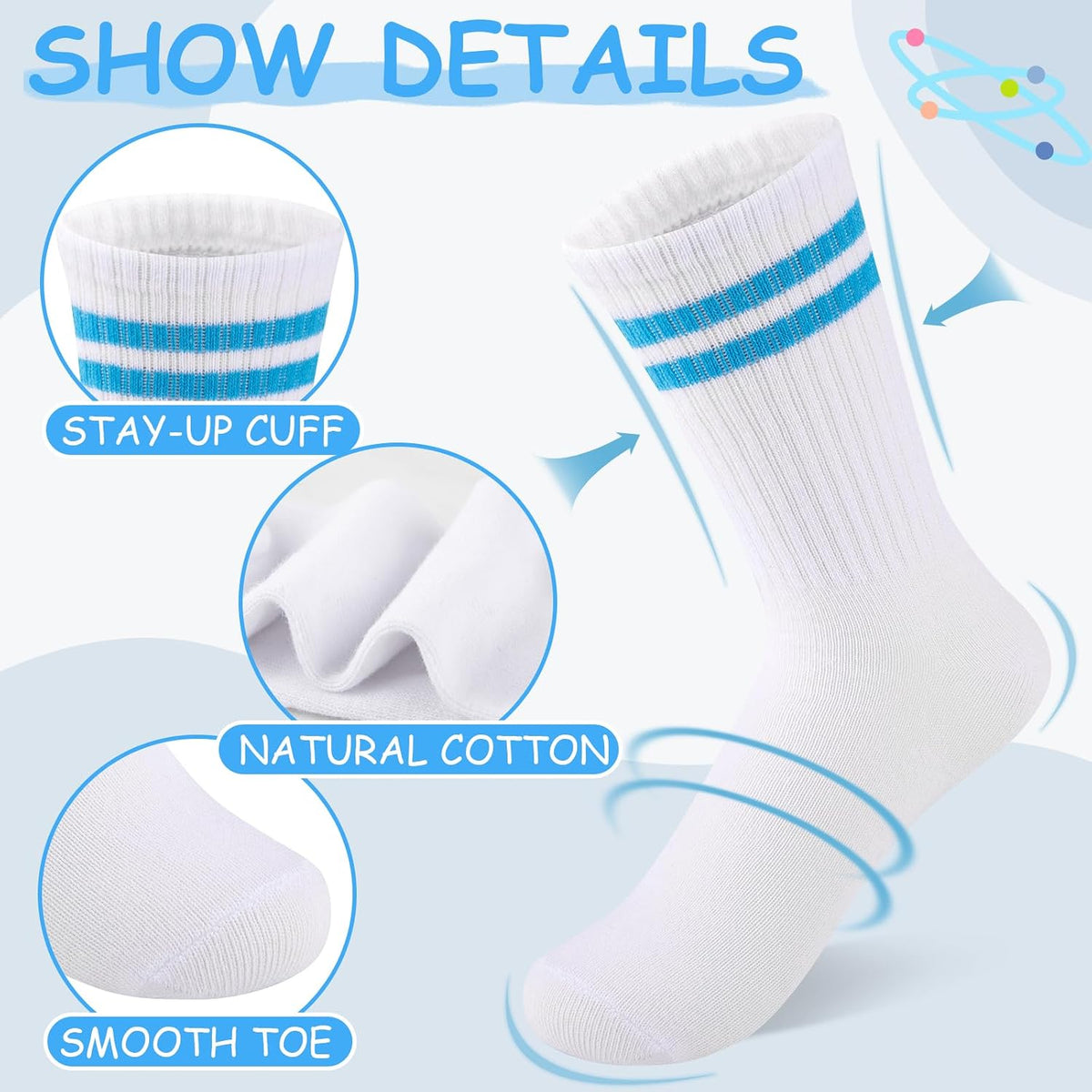 Comfoex 10 Pairs Girls Crew Cotton Socks Athletic Calf Striped Soft Casual Socks For Kids 4-6 6-8 8-10 Years Old