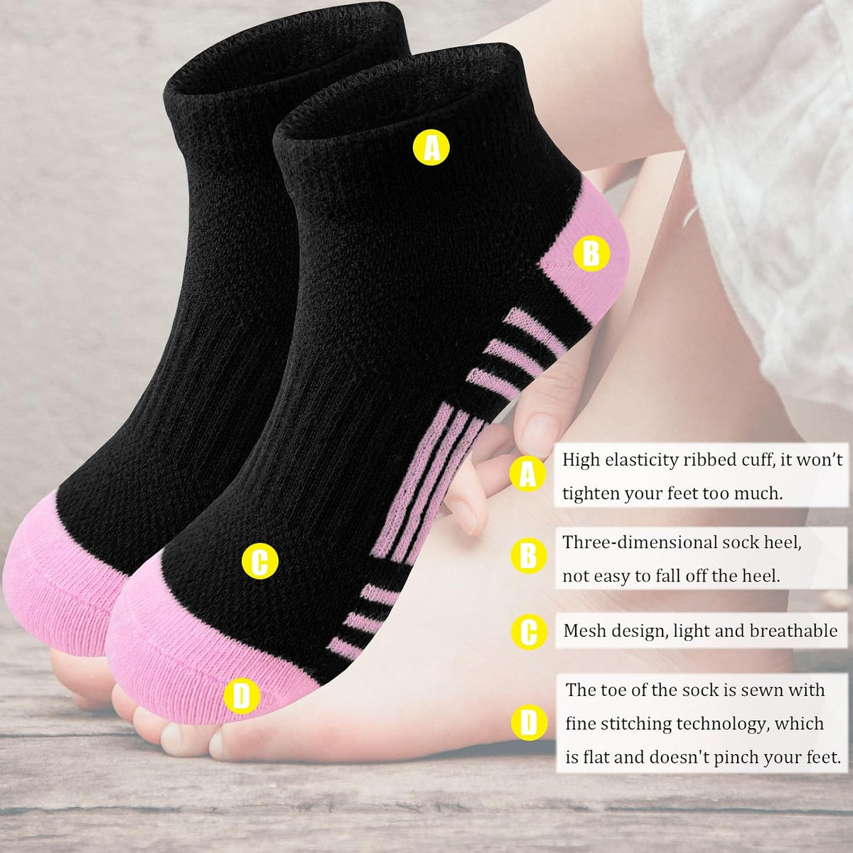 Bemeol Girls Socks 12 Pairs Ankle Socks Girls Athletic Cotton Sports Low Cut Sock for Little Big Kids