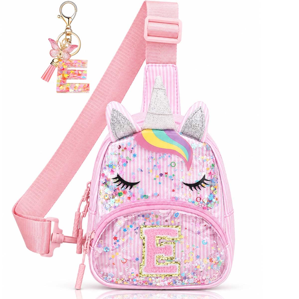 Initial Sling Bag for Girls - 3-7 Year Old Girl Birthday Gifts, Clear Letter Small Crossbody Bag Purses Toddler Kid Gifts Stuff Pink L