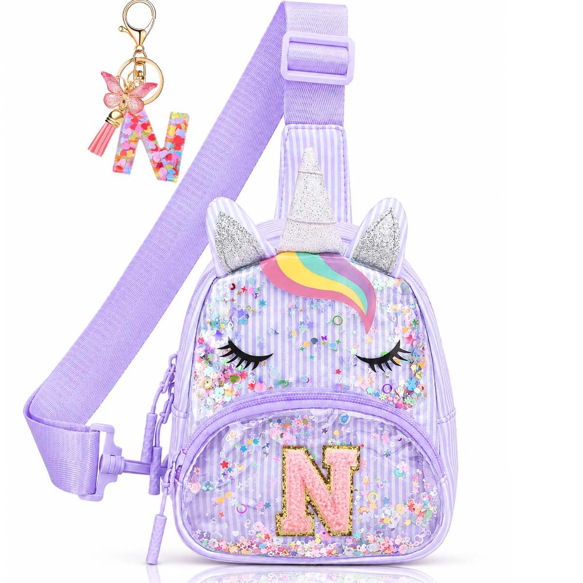 Initial Sling Bag for Girls - 3-7 Year Old Girl Birthday Gifts, Clear Letter Small Crossbody Bag Purses Toddler Kid Gifts Stuff Pink L