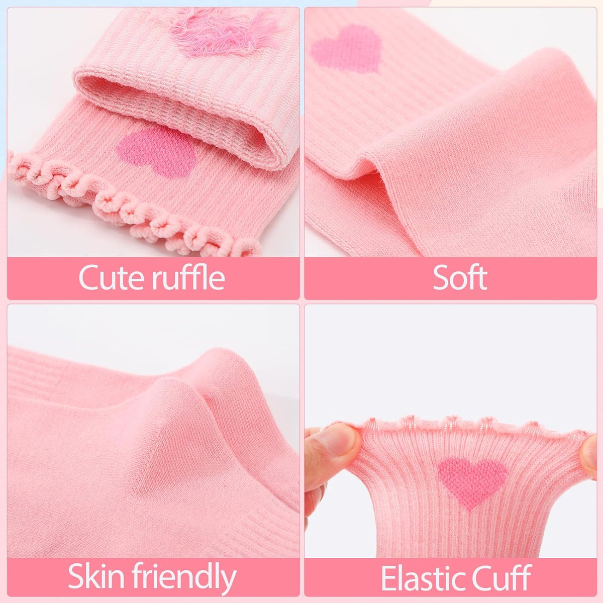 Kids Girls Crew Socks Cotton Athletic Socks with Stripe Hearts