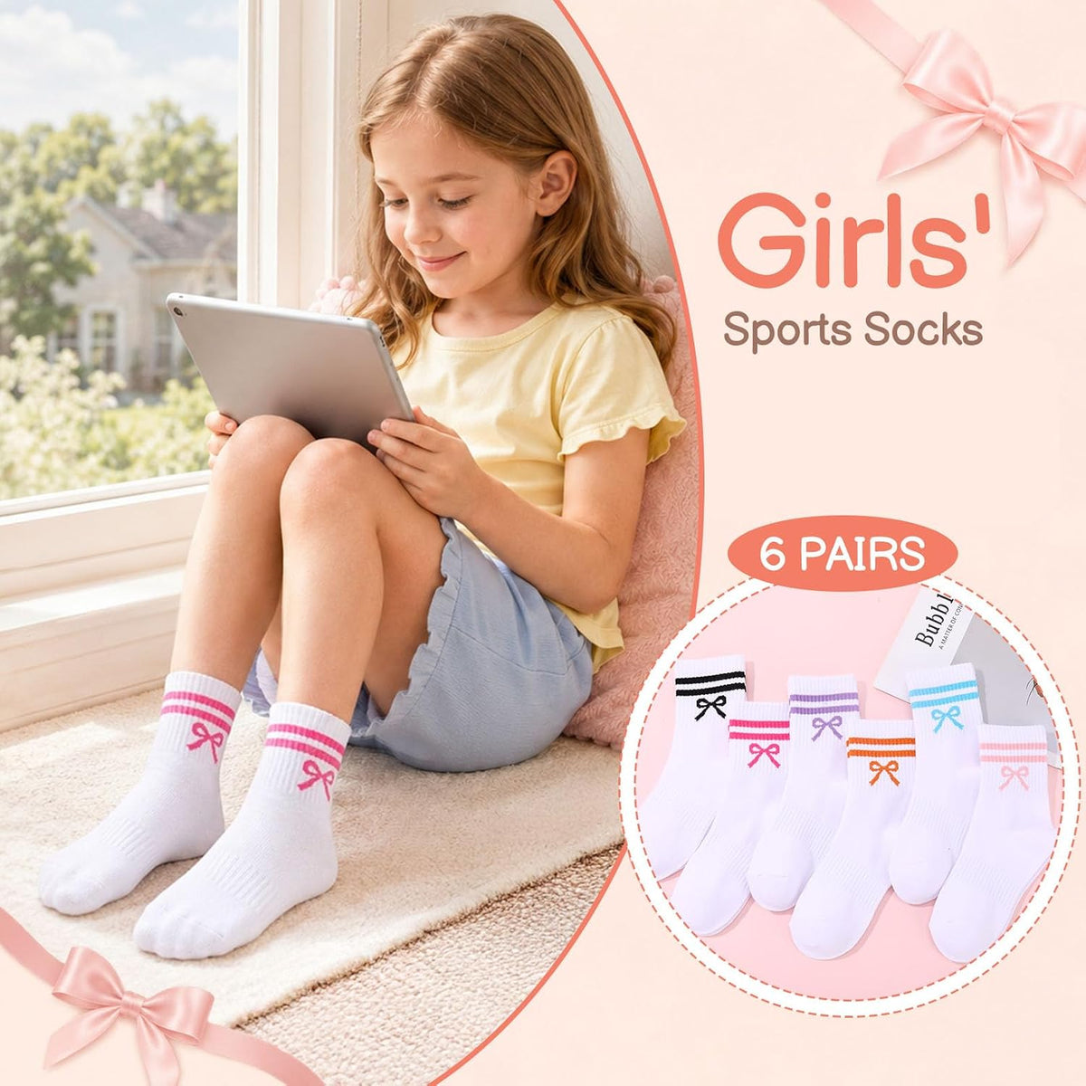 Kids Athletic Crew Socks for Girls Boys with Funny Prints