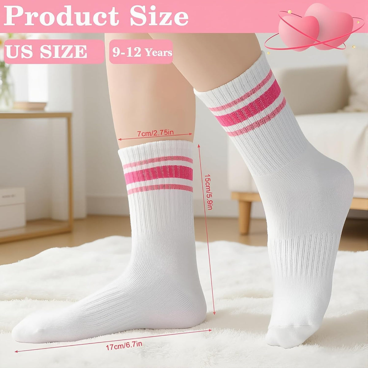 8 Pairs Kids Crew Socks Cotton Back to School Uniform Sock