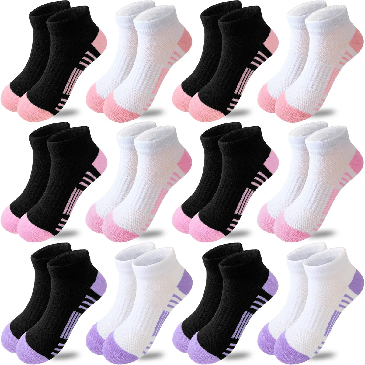 Bemeol Girls Socks 12 Pairs Ankle Socks Girls Athletic Cotton Sports Low Cut Sock for Little Big Kids