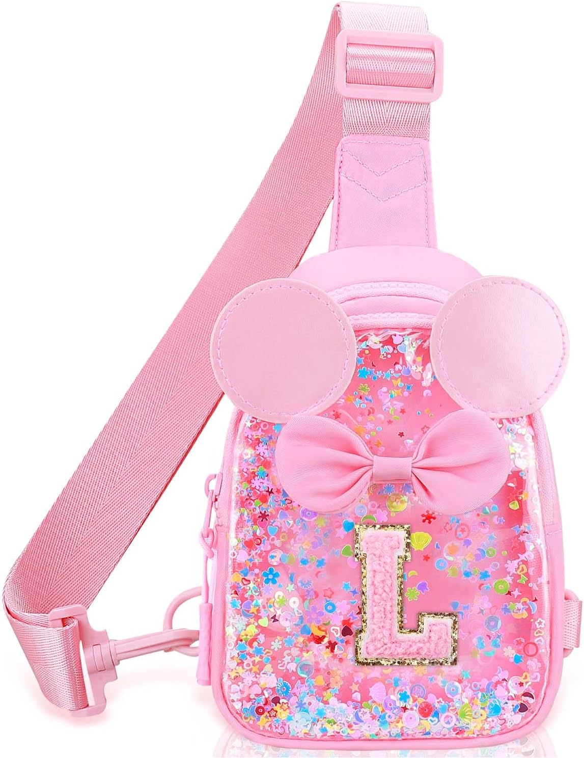 Initial Sling Bag for Girls - 3-7 Year Old Girl Birthday Gifts, Clear Letter Small Crossbody Bag Purses Toddler Kid Gifts Stuff Pink L