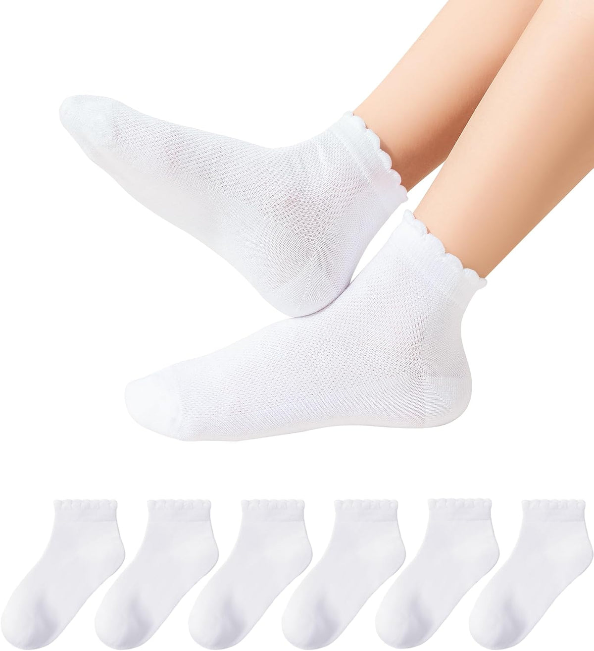 Funjoon Girls White Ruffle Socks School Uniform Kids Cotton Ankle Dress