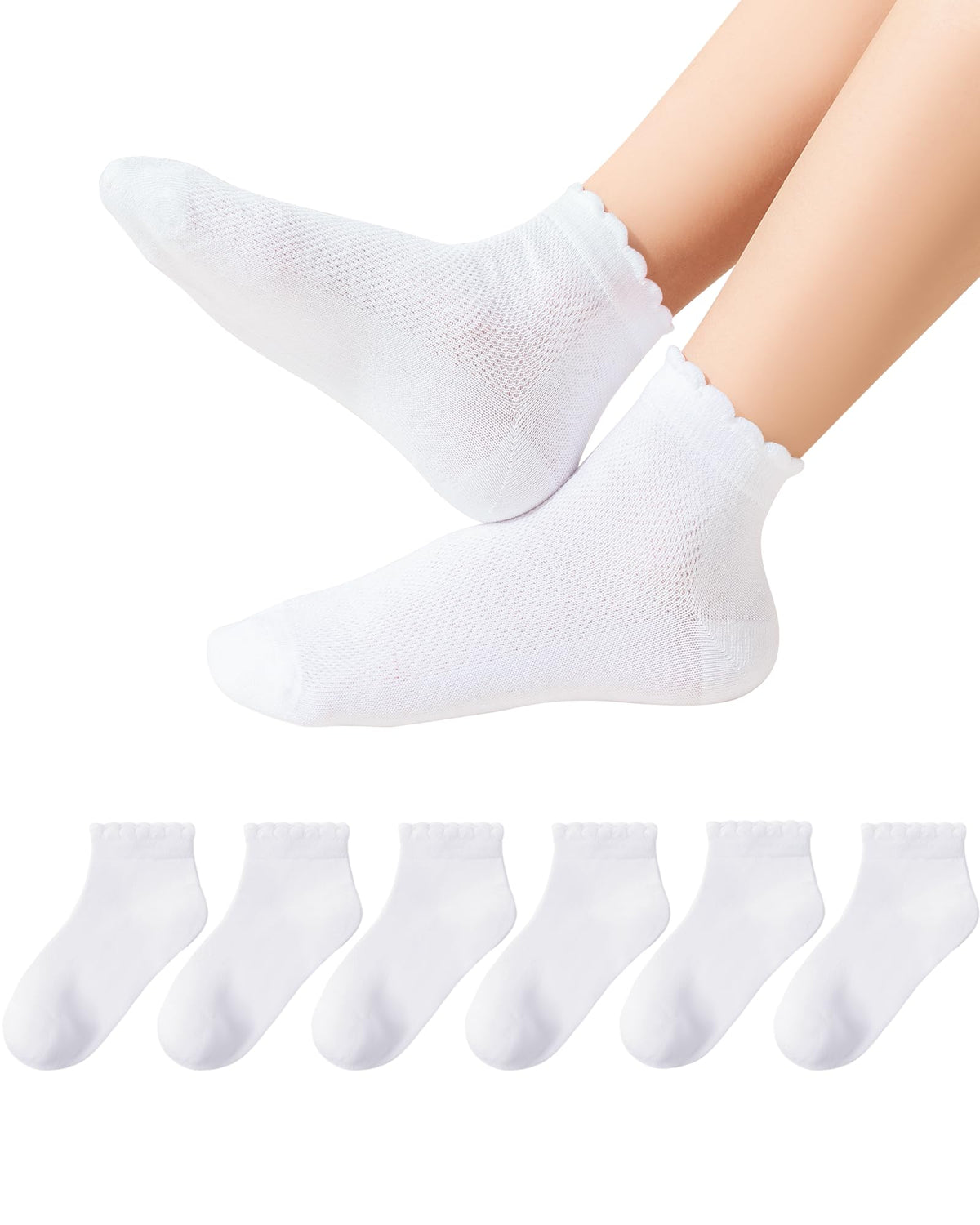 Funjoon Girls White Ruffle Socks School Uniform Kids Cotton Ankle Dress