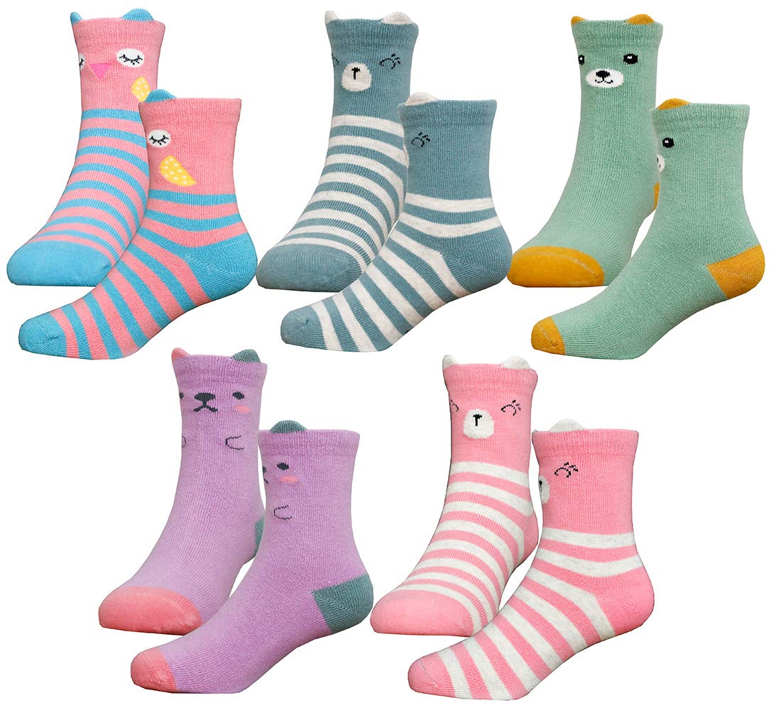 Hzcojulo Kids Toddler Big Little Girls Fashion Cotton Crew Cute Socks -5 Pairs