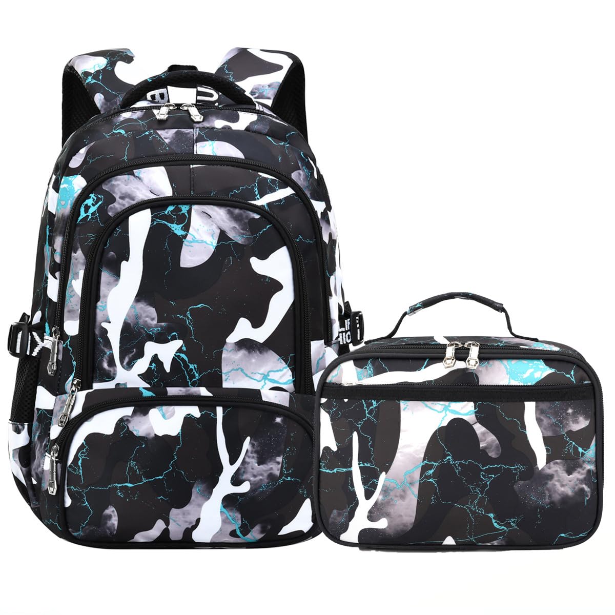 Camo Backpack Set with Lunch Bag Lightweight Waterproof School Backpack Bookbag for Boys Girls (A-Style Camo Green)