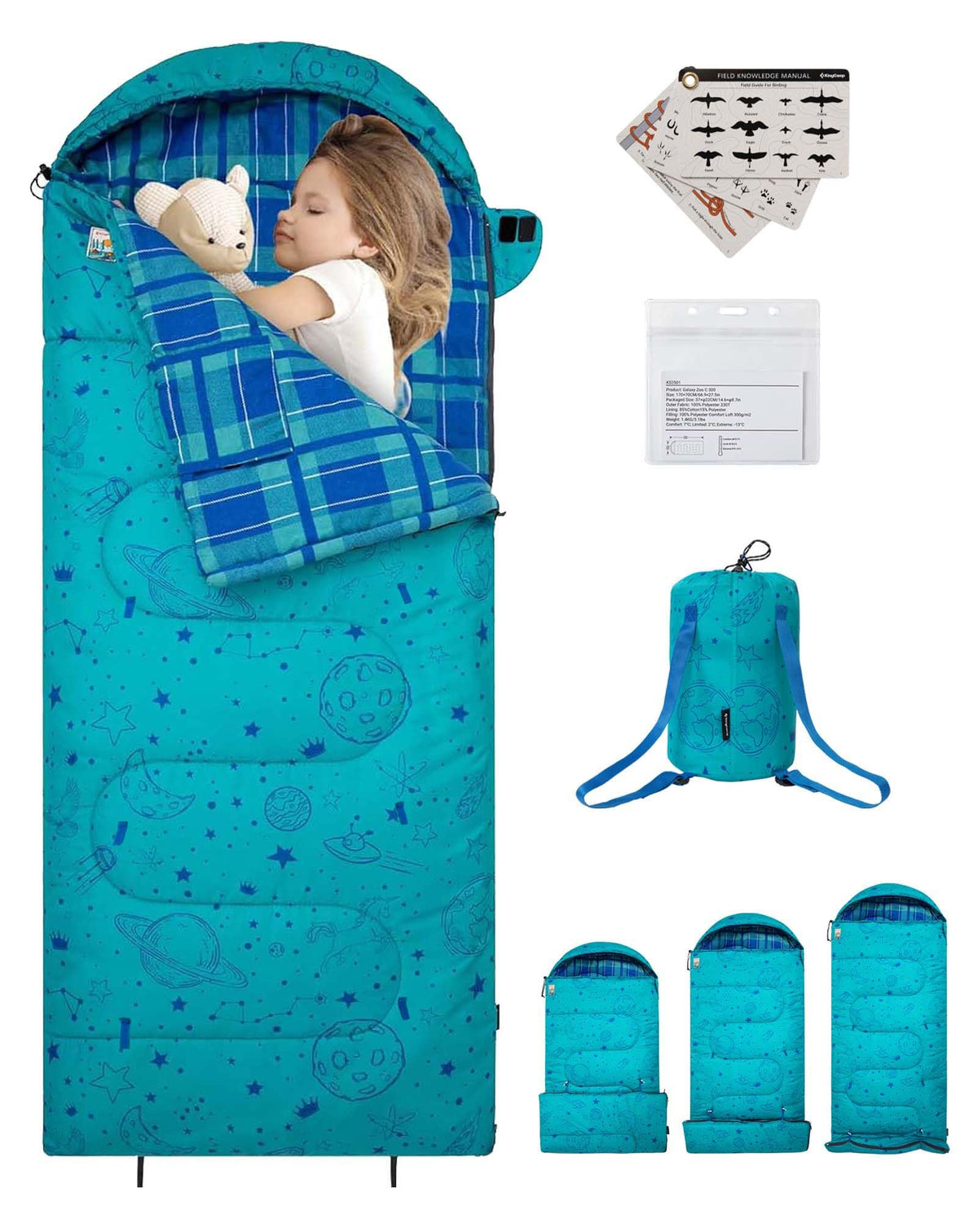 KingCamp 45°F Kids Sleeping Bag, 100% Flannel Sleeping Bag for 10-12 Child