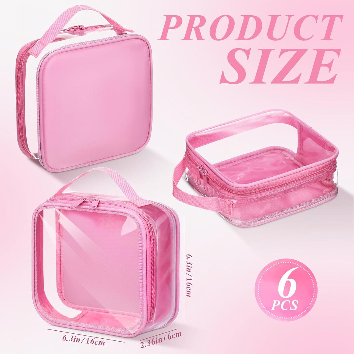 Abbylike 6 Pcs Clear Toiletry Bags Travel Bags Small Clear Makeup Bag with Handle Quart Size Travel Pouches with Zipper for Airport Security Car Organizer Bag for Women Girls(Pink)