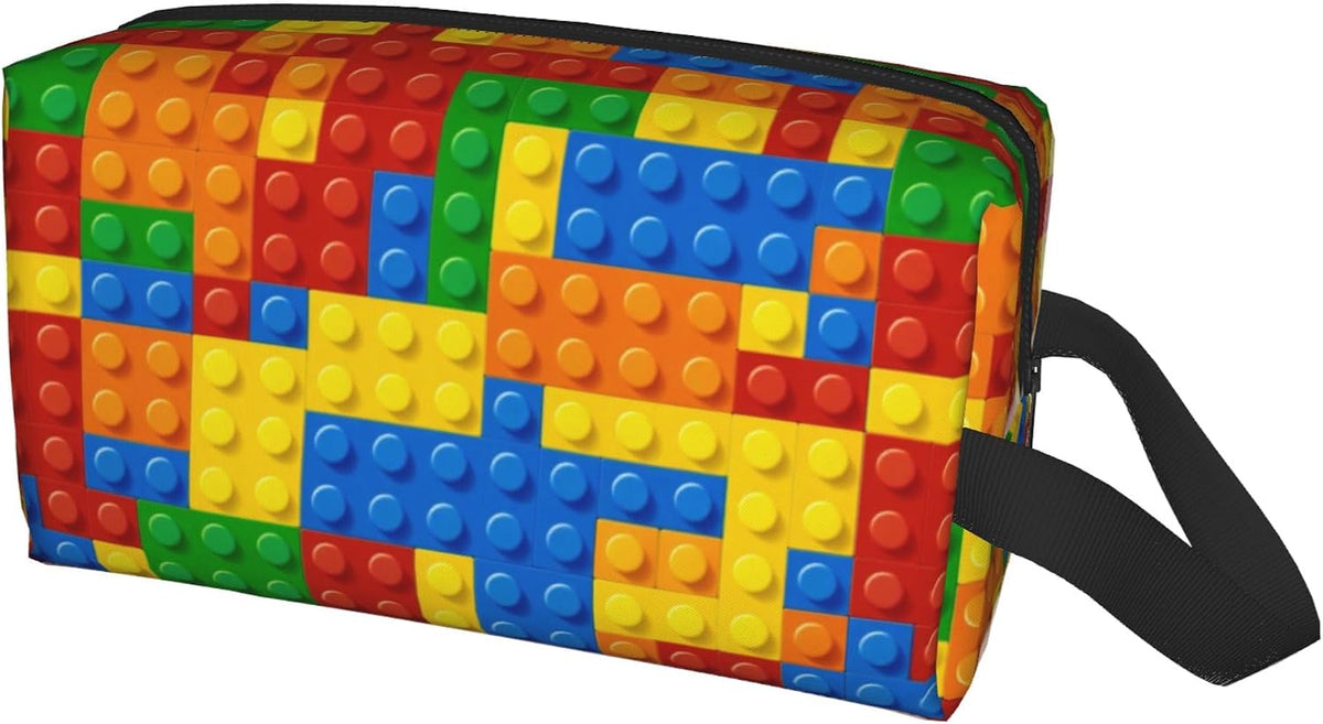 Kids Travel Toiletry Bag for Boys Girls - Waterproof Makeup Pouch Hanging Cosmetic Wash Bags Dopp Kit Shaving Bag for Toiletries Accessories(Colorful Building Blocks)