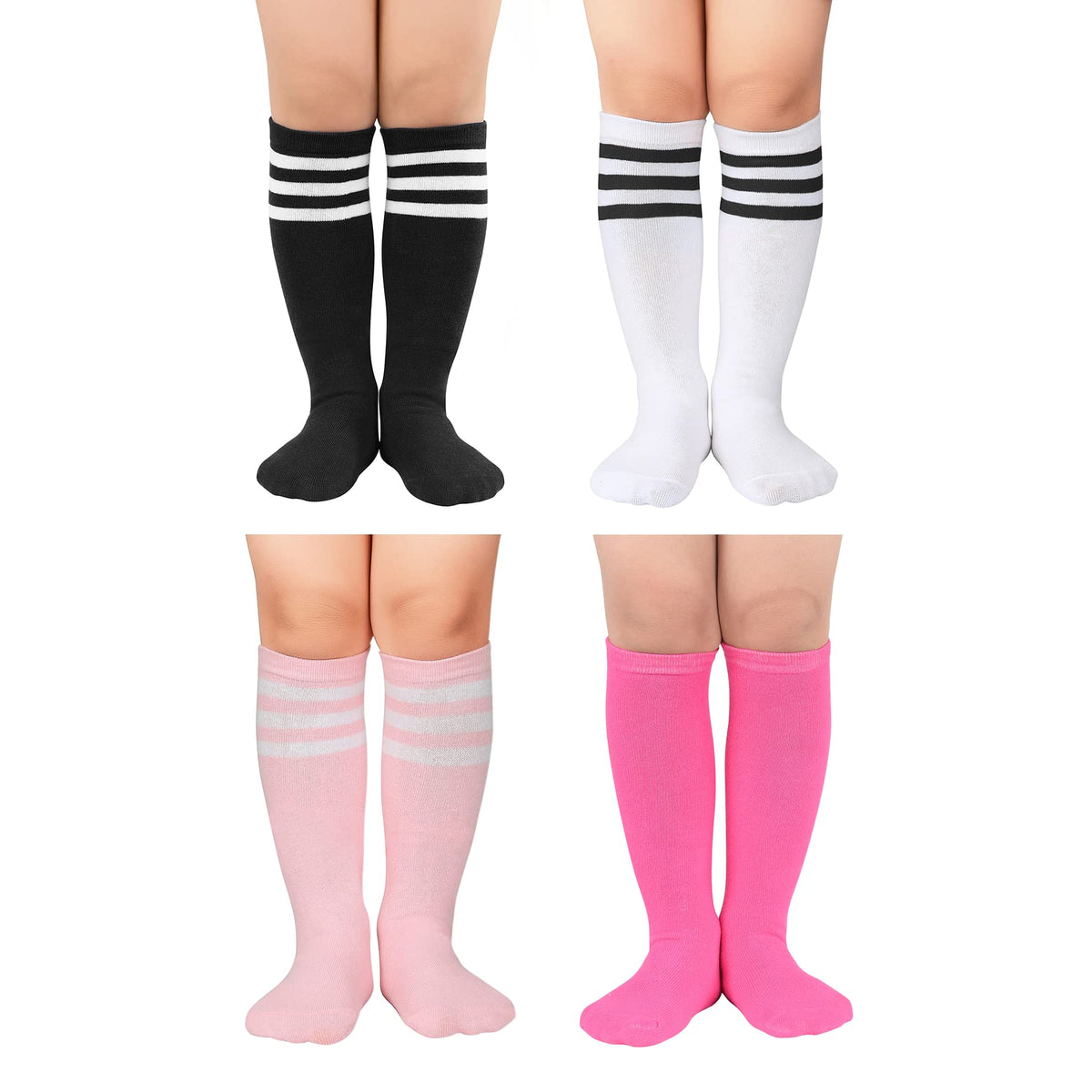 Zando 4 Pairs Kids Soccer Socks Athletic Youth Boys Girls Knee High Socks
