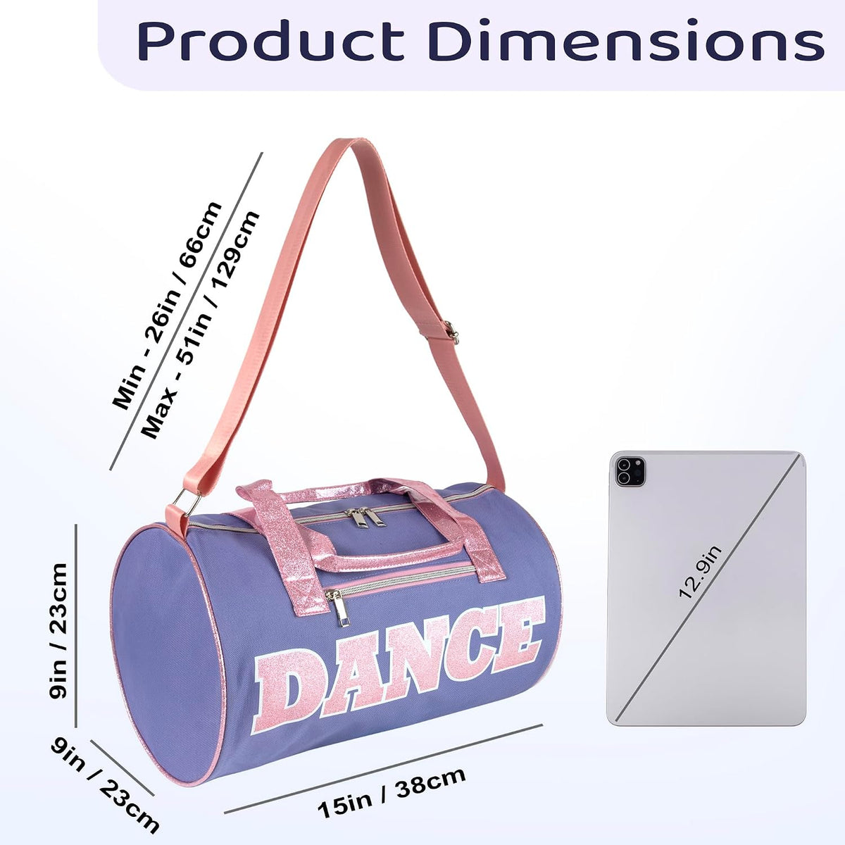 Dance Duffle Bags for Dancers, Girls, Teens, and Student Athletes, Fun Dance Workout Duffel Bag for Girls and Boys (Purple/Pink)