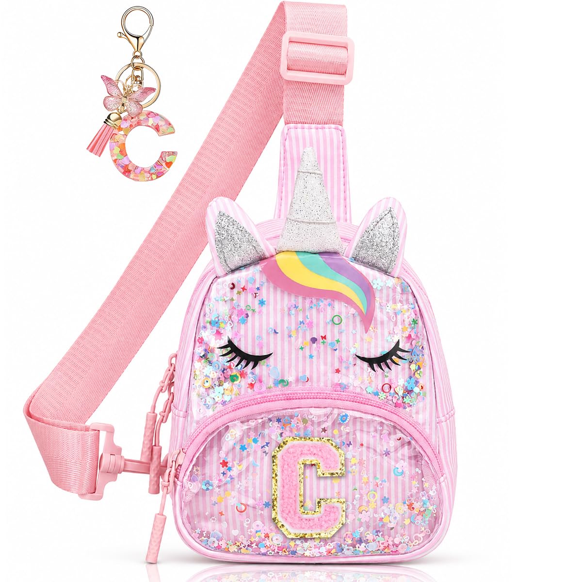 Initial Sling Bag for Girls - 3-7 Year Old Girl Birthday Gifts, Clear Letter Small Crossbody Bag Purses Toddler Kid Gifts Stuff Pink L