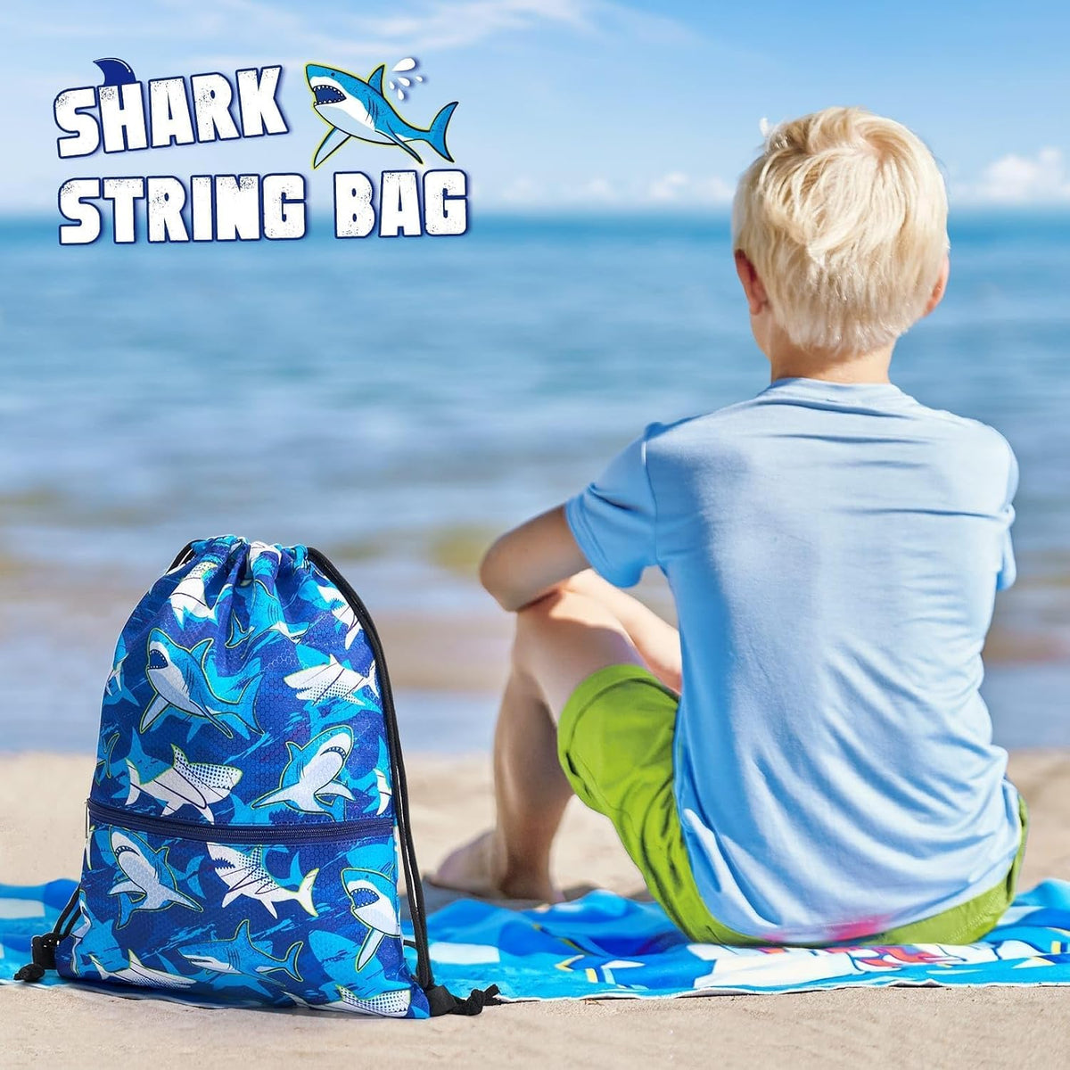WAWSAM Kids Drawstring Backpack, Gym Swim Bag Cinch Bag for Girls Boys with Zipper Pocket