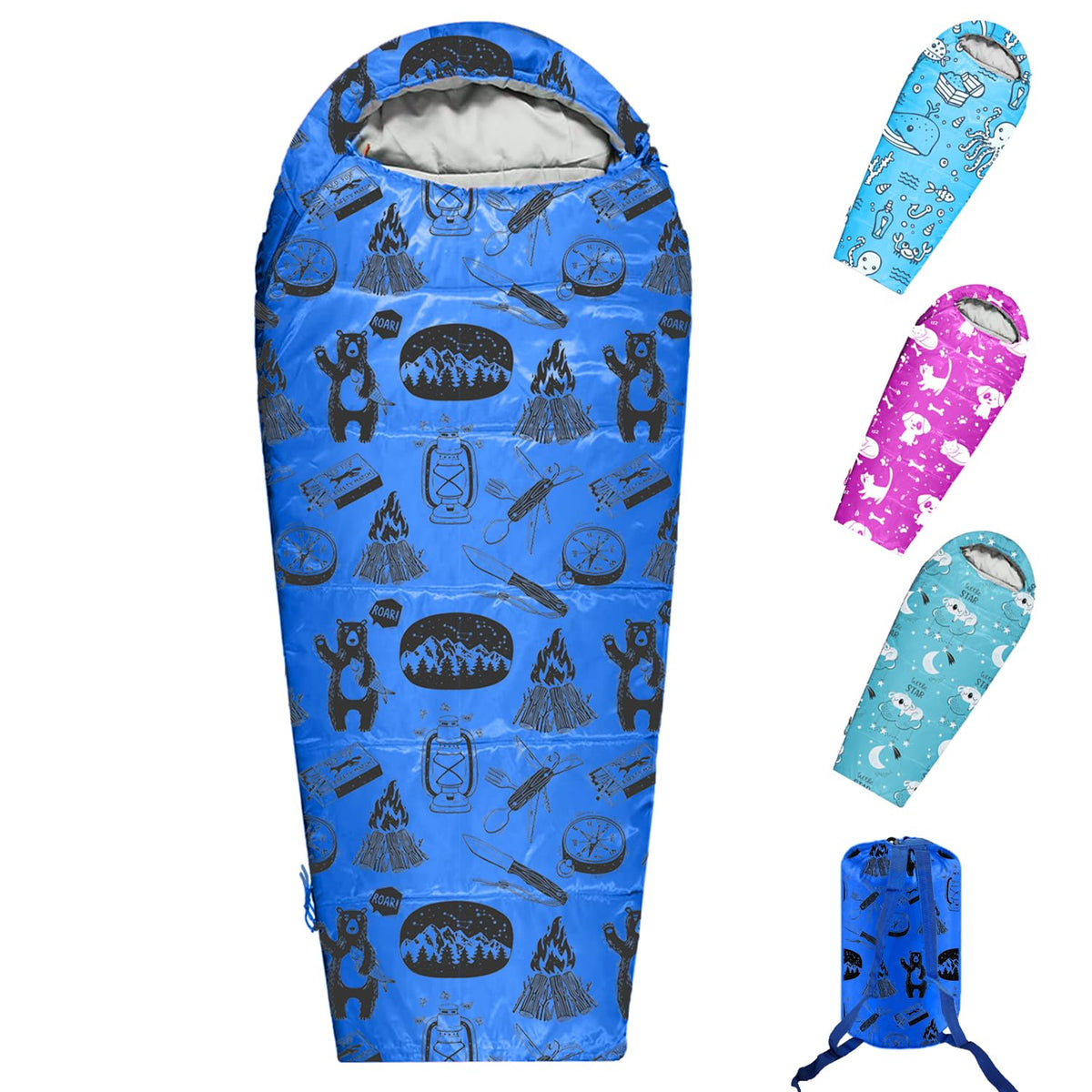KidzAdventure Mummy Style 32 – 59F Kids Sleeping Bag with Pillow Sleeve, 4 Season, Lightweight and Backpacking Style, Ideal for Camping, Sleepover, Boys, Girls, and Youth