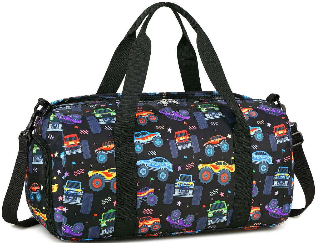 CAMTOP Kids Duffel Overnight Bag Boys Girls Toddler Weekender Carry-On Personalized Tote for Travel Gym Sport (A-Blue Dinosaur)