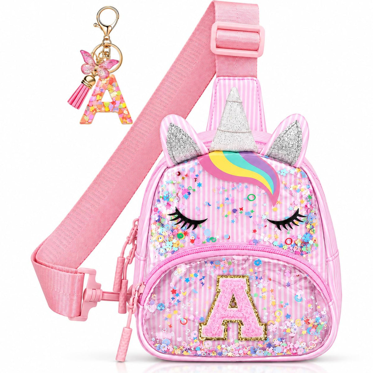 Initial Sling Bag for Girls - 3-7 Year Old Girl Birthday Gifts, Clear Letter Small Crossbody Bag Purses Toddler Kid Gifts Stuff Pink L