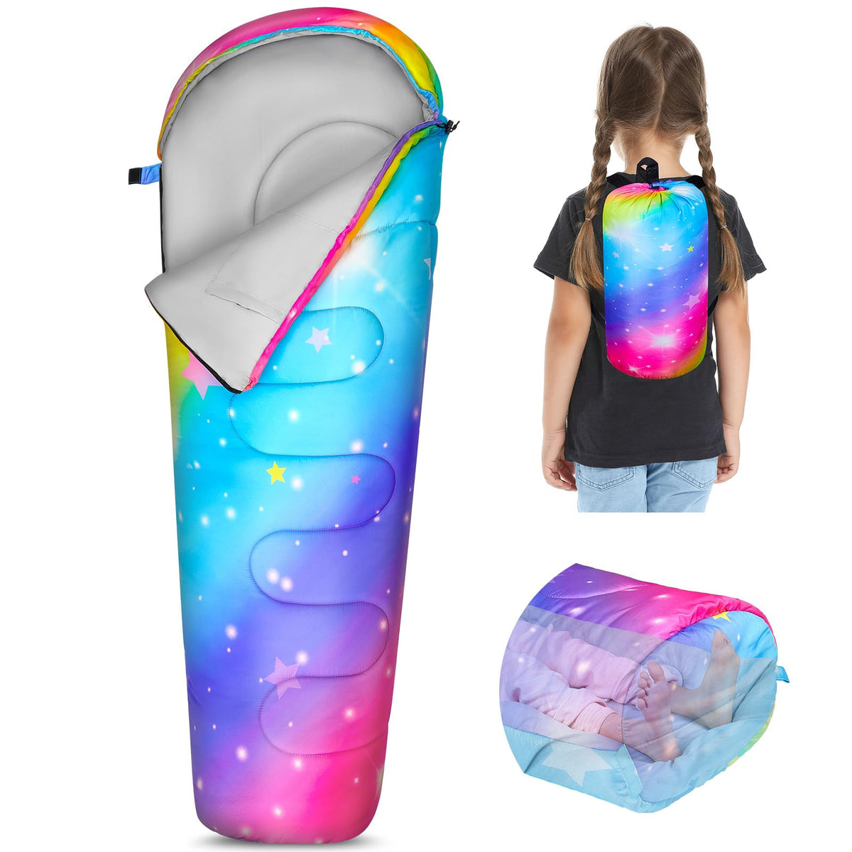 FIOBEE Kids Sleeping Bag 3 Season Camping Sleeping Bags for Girls Toddler