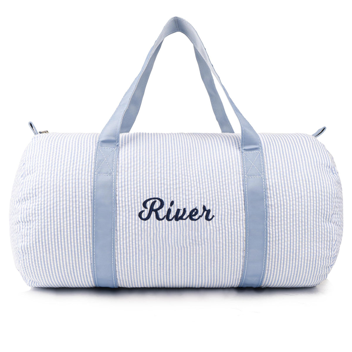 MT WORLD Personalized Duffle Bag for Kid Seersucker Cloth Overnight Duffel Bag with Name Toddler Travel Bag Custom Weekender Bag Child Small Sports Gym Ballet Dance bag Little Girls Boys (Light Blue)