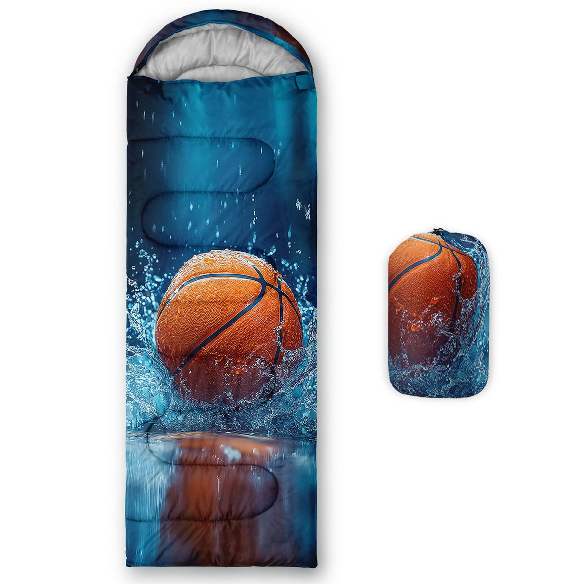 Kids Sleeping Bag for Boys Girls,3D Basketball Print-Lightweight Warm Portable Outdoor Indoor-Waterproof Cold Weather Resistant Sleeping Bag for Camping Hiking