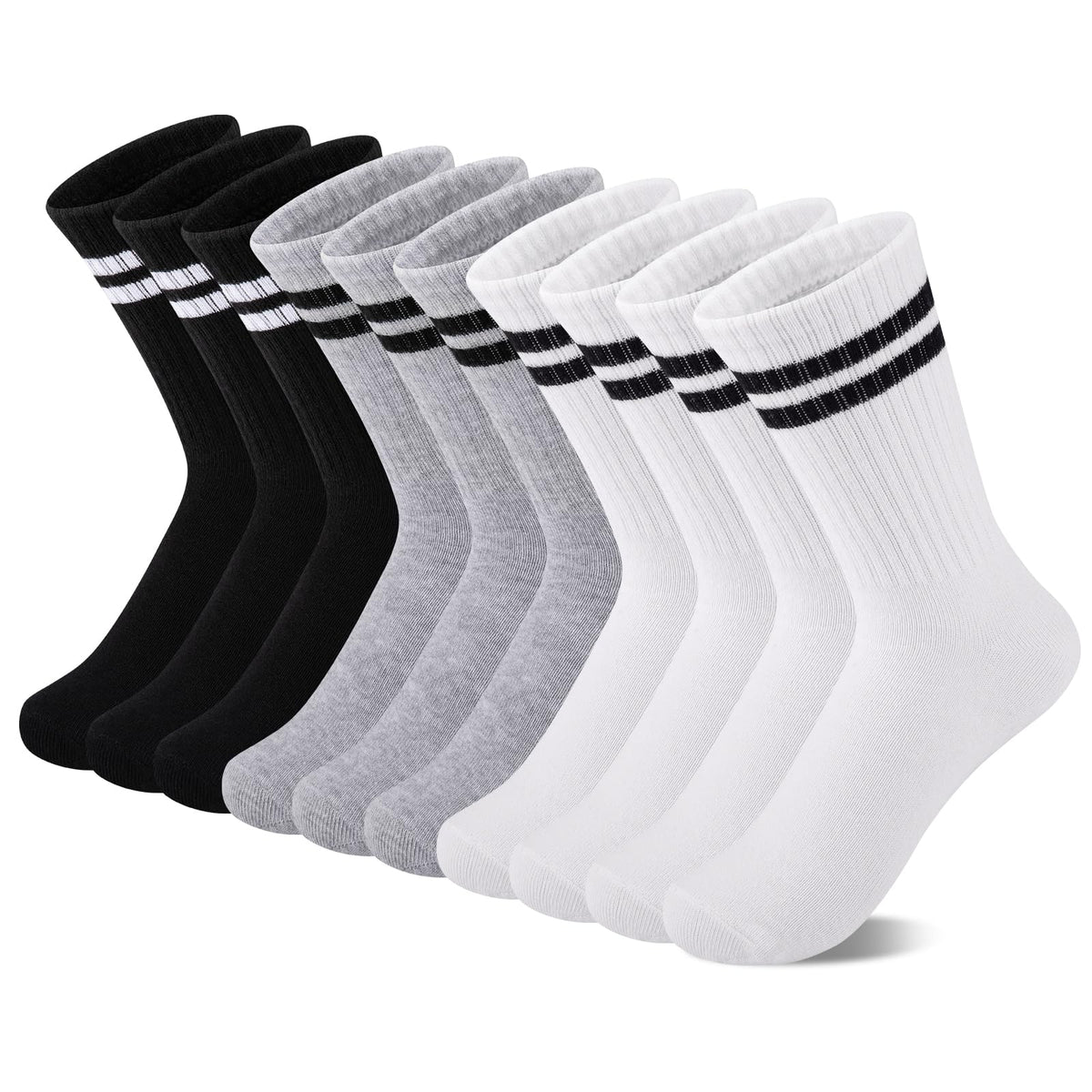 Comfoex 10 Pairs Girls Crew Cotton Socks Athletic Calf Striped Soft Casual Socks For Kids 4-6 6-8 8-10 Years Old
