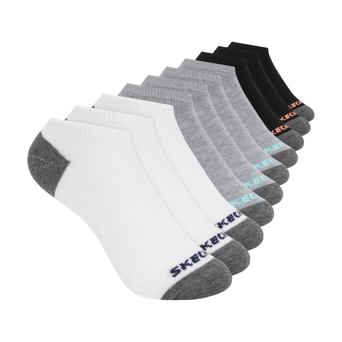 Skechers Girls 10-pack Performance No Show Socks, Everyday Wear for Kids, Soft & Comfort-fit