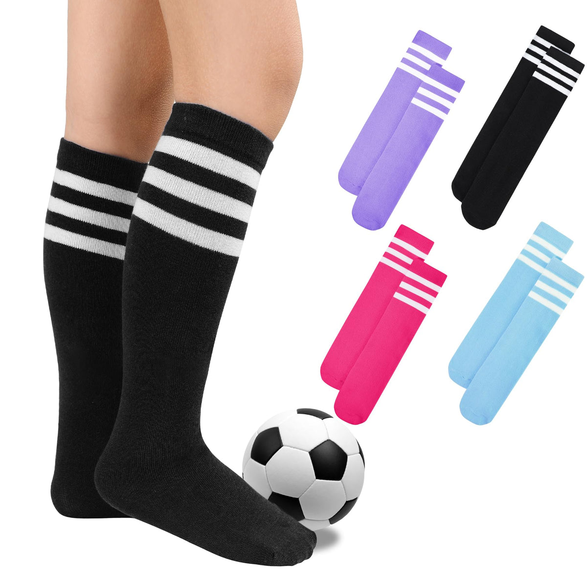 Zando 4 Pairs Kids Soccer Socks Athletic Youth Boys Girls Knee High Socks