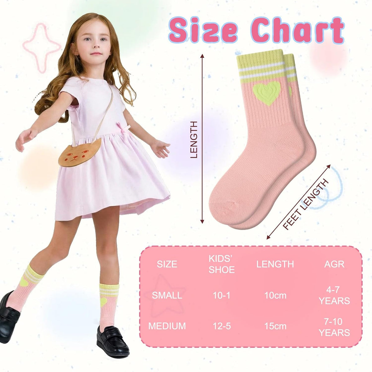 Comfoex Girls Socks Crew Cotton Casual Soft Athletic Socks For Kids 4-6 6-8 8-10 Years Old 6 Pairs
