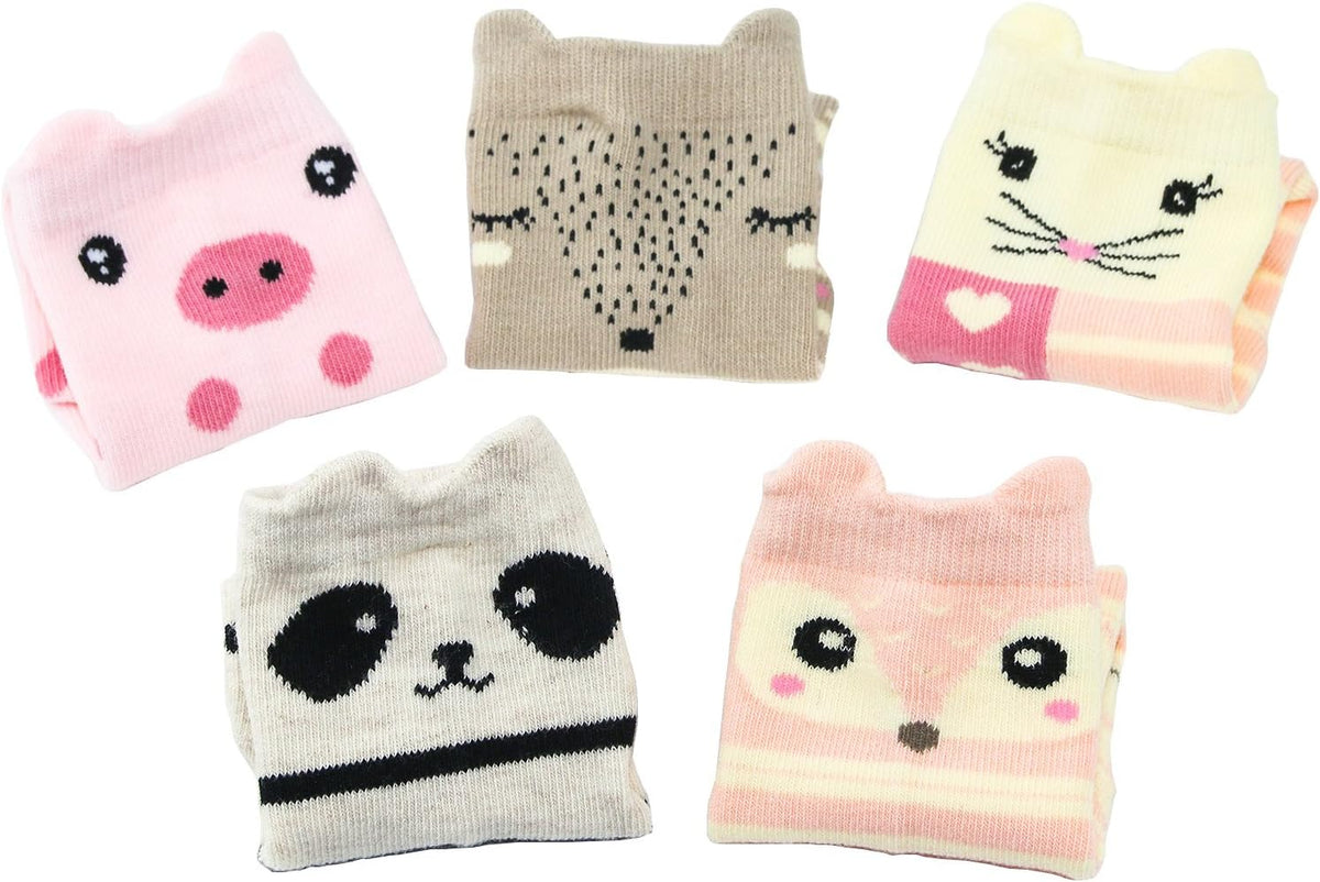 Hzcojulo Kids Toddler Big Little Girls Fashion Cotton Crew Cute Socks -5 Pairs
