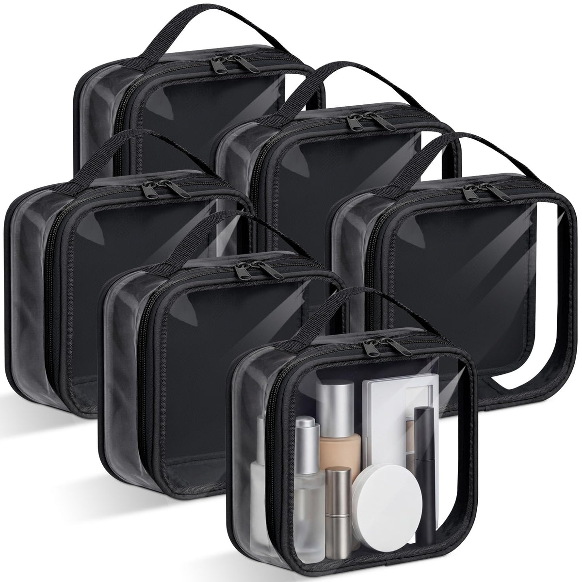 Abbylike 6 Pcs Clear Toiletry Bags Travel Bags Small Clear Makeup Bag with Handle Quart Size Travel Pouches with Zipper for Airport Security Car Organizer Bag for Women Girls(Pink)