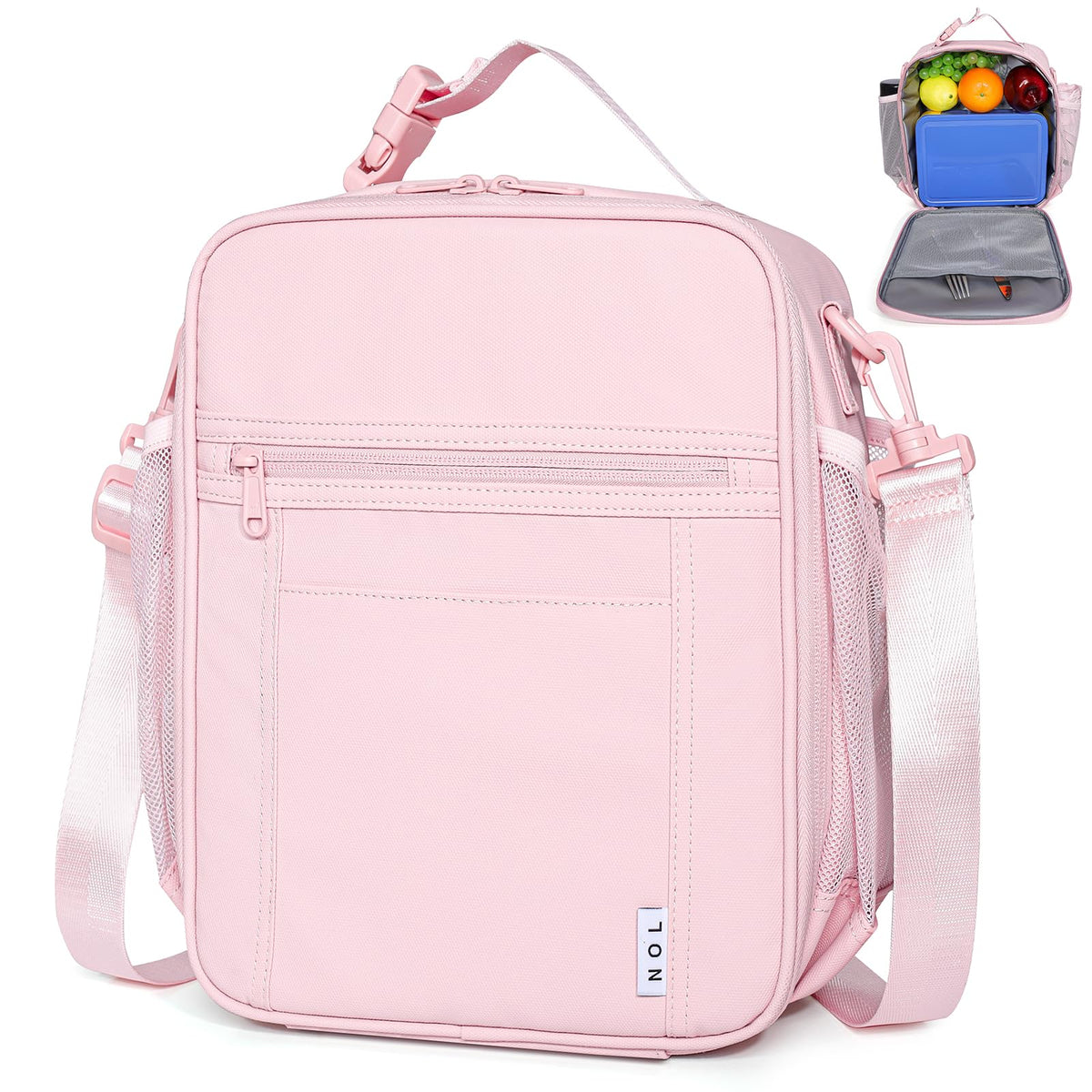 NOL Lunch Bag for Children Adult Insulated Lunch box Waterproof Cooler Reusable Zip Closure with Buckle Handle Holds for Snacks & Water Bottle School Work, Light blue