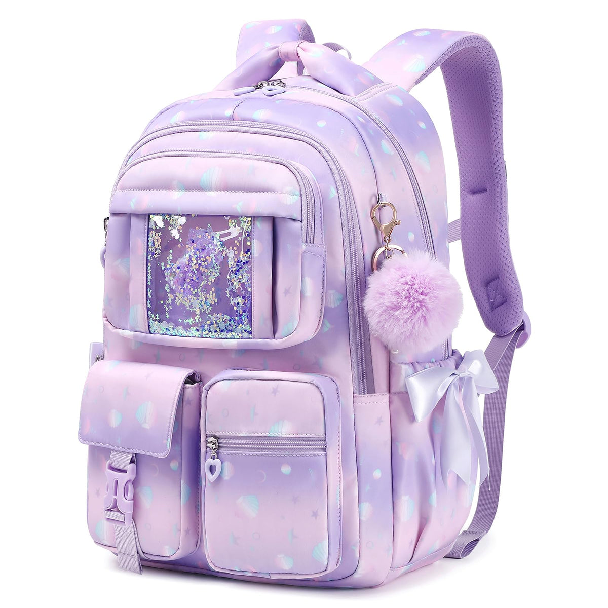 PIG PIG GIRL Kids Backpack for Girls - School Bags for Middle School Students - Book Bag for Elementary Primary - Kawaii Ita Backpack - Purple